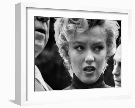 Marilyn Monroe Face Reporters After Announcement Divorce From Baseball Great Joe DiMaggio-George Silk-Framed Premium Photographic Print