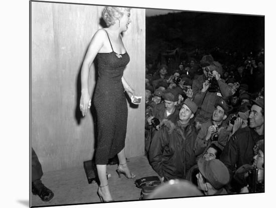 Marilyn Monroe, Poses for the Army Shutterbugs after a Performance at the 3rd US Infantry Division-null-Mounted Photo