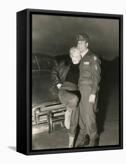 Marilyn Monroe Poses with a U.S. Soldier in Korean During Her USO Tour-null-Framed Stretched Canvas