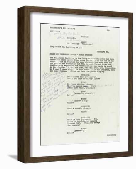 Marilyn Monroe's Copy of the Revised Script for Her Final Unfinished Film 'Something's Got to Give'-null-Framed Giclee Print