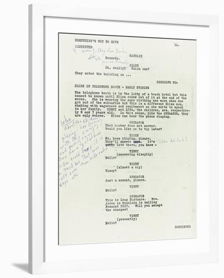 Marilyn Monroe's Copy of the Revised Script for Her Final Unfinished Film 'Something's Got to Give'-null-Framed Giclee Print