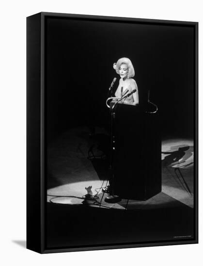 Marilyn Monroe Singing "Happy Birthday" at Democratic Rally for President John F Kennedy's Birthday-Yale Joel-Framed Stretched Canvas