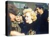 Marilyn Monroe Wearing a Jacket with the 'Mosquito' Patch of the 6147th Tactical Control Group-null-Stretched Canvas