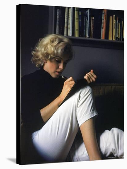Marilyn Monroe Writing at Home-Alfred Eisenstaedt-Stretched Canvas
