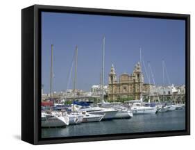 Marina and Church, Malta-Peter Thompson-Framed Stretched Canvas