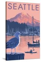 Marina and Rainier at Sunset - Seattle, Washington-Lantern Press-Stretched Canvas