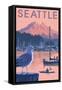 Marina and Rainier at Sunset - Seattle, Washington-Lantern Press-Framed Stretched Canvas