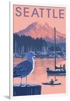 Marina and Rainier at Sunset - Seattle, Washington-Lantern Press-Framed Art Print