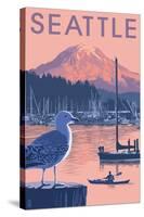 Marina and Rainier at Sunset - Seattle, Washington-Lantern Press-Stretched Canvas