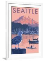 Marina and Rainier at Sunset - Seattle, Washington-Lantern Press-Framed Art Print