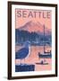 Marina and Rainier at Sunset - Seattle, Washington-Lantern Press-Framed Art Print