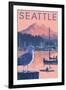 Marina and Rainier at Sunset - Seattle, Washington-Lantern Press-Framed Art Print