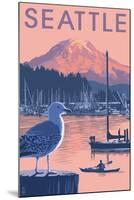 Marina and Rainier at Sunset - Seattle, Washington-Lantern Press-Mounted Art Print