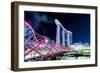 Marina Bay Sands and Helix Bridge city lights at night in Singapore with water reflections-David Chang-Framed Photographic Print