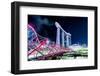 Marina Bay Sands and Helix Bridge city lights at night in Singapore with water reflections-David Chang-Framed Photographic Print