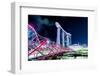 Marina Bay Sands and Helix Bridge city lights at night in Singapore with water reflections-David Chang-Framed Photographic Print