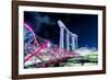 Marina Bay Sands and Helix Bridge city lights at night in Singapore with water reflections-David Chang-Framed Photographic Print