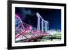 Marina Bay Sands and Helix Bridge city lights at night in Singapore with water reflections-David Chang-Framed Photographic Print