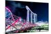 Marina Bay Sands and Helix Bridge city lights at night in Singapore with water reflections-David Chang-Mounted Photographic Print