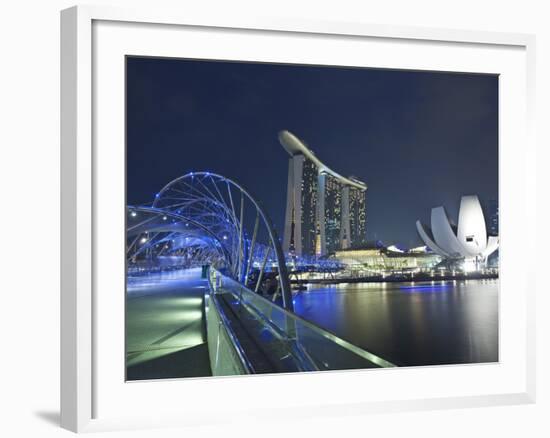 Marina Bay Sands Hotel and Helix Bridge, Singapore-Jon Arnold-Framed Photographic Print