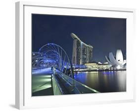 Marina Bay Sands Hotel and Helix Bridge, Singapore-Jon Arnold-Framed Photographic Print