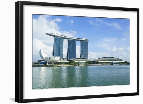 Marina Bay Sands Hotel and Lotus Flower Shaped Artscience Museum, Marina Bay, Singapore-Fraser Hall-Framed Photographic Print