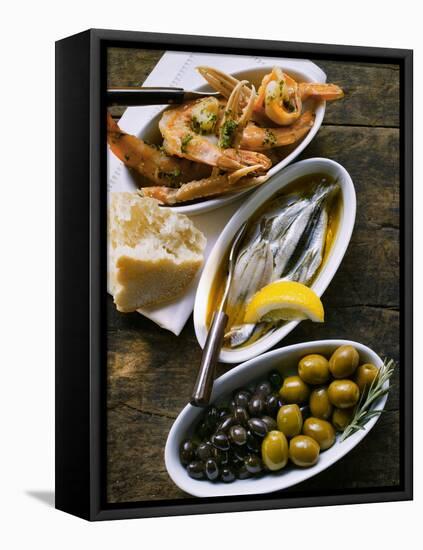 Marinated Sardines, Fried Scampi and Olives-null-Framed Stretched Canvas