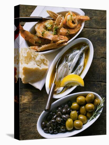 Marinated Sardines, Fried Scampi and Olives-null-Stretched Canvas