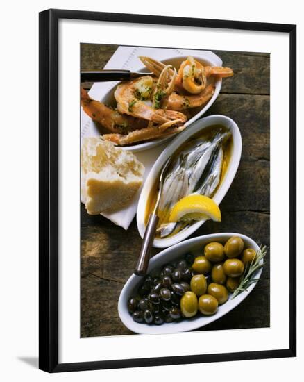 Marinated Sardines, Fried Scampi and Olives-null-Framed Photographic Print