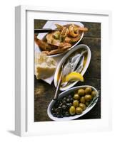 Marinated Sardines, Fried Scampi and Olives-null-Framed Photographic Print