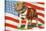 Marine Corp Boxer Dog with Flag-null-Stretched Canvas