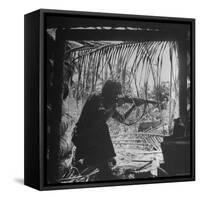 Marine in Action During Fight to Take Bougainville in Solomon Islands During WWII-William C^ Shrout-Framed Stretched Canvas