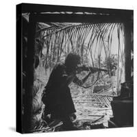 Marine in Action During Fight to Take Bougainville in Solomon Islands During WWII-William C^ Shrout-Stretched Canvas