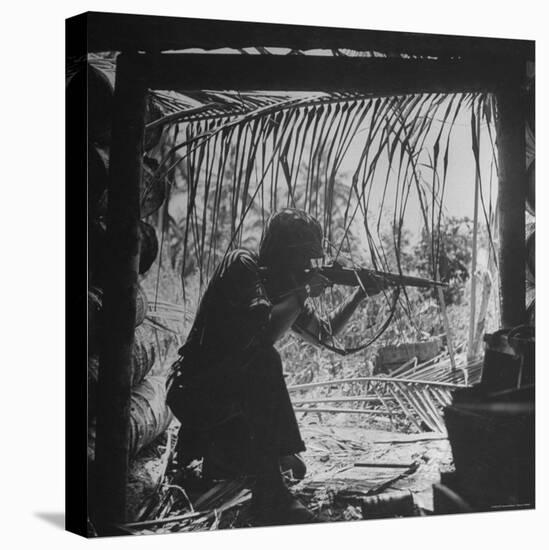 Marine in Action During Fight to Take Bougainville in Solomon Islands During WWII-William C^ Shrout-Stretched Canvas