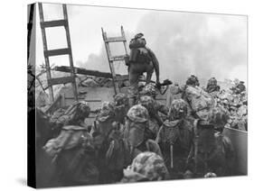 Marine Lt. Baldomero Lopez Scaling a Seawall after Landing on Red Beach in the Invasion of Inchon-null-Stretched Canvas