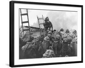 Marine Lt. Baldomero Lopez Scaling a Seawall after Landing on Red Beach in the Invasion of Inchon-null-Framed Photo