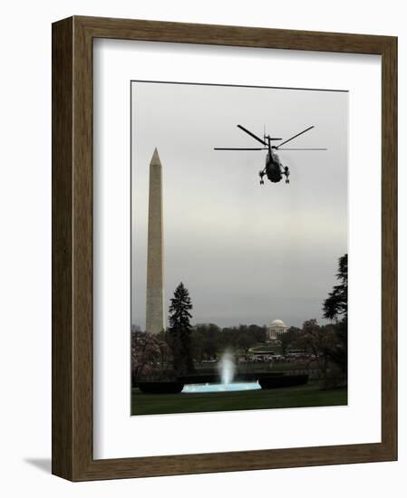 Marine One, with President Barack Obama Aboard, Leaves the White House in Washington-null-Framed Photographic Print