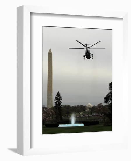 Marine One, with President Barack Obama Aboard, Leaves the White House in Washington-null-Framed Photographic Print