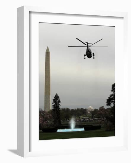 Marine One, with President Barack Obama Aboard, Leaves the White House in Washington-null-Framed Photographic Print