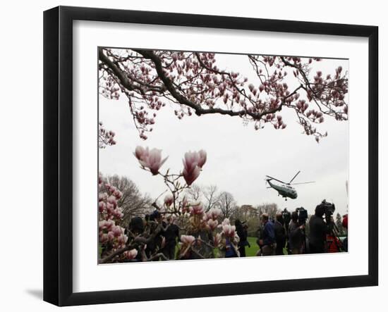 Marine One, with President Obama Aboard, Lifts Off from the South Lawn of the White House-null-Framed Photographic Print