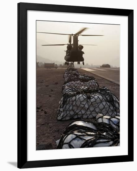 Marine Specialists Attach Sling Loads to the Body of an Army CH-47 Chinook Cargo Helicopter-Stocktrek Images-Framed Photographic Print