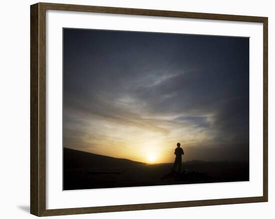 Marine Stands Guard as His Comrades Build a Barrier around their Base in Marjah, Afghanistan-null-Framed Photographic Print