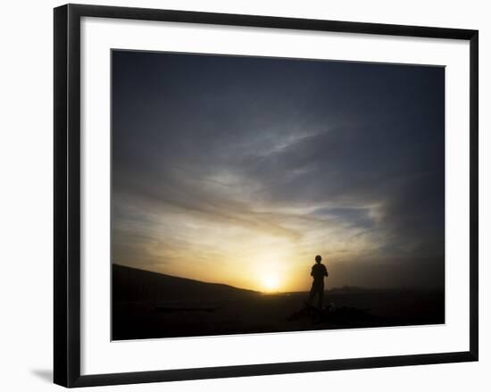 Marine Stands Guard as His Comrades Build a Barrier around their Base in Marjah, Afghanistan-null-Framed Photographic Print