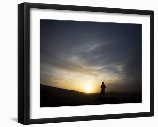 Marine Stands Guard as His Comrades Build a Barrier around their Base in Marjah, Afghanistan-null-Framed Photographic Print