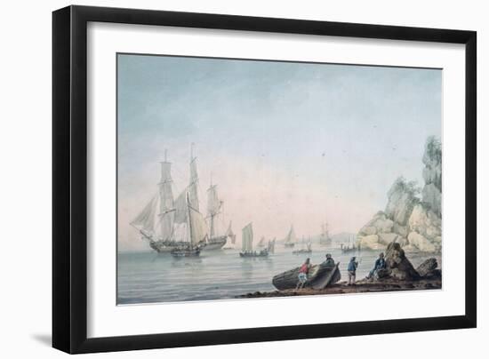 Marine View, with Boat and Figures on a Shore-Samuel Atkins-Framed Giclee Print