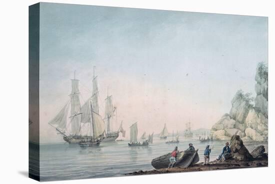 Marine View, with Boat and Figures on a Shore-Samuel Atkins-Stretched Canvas