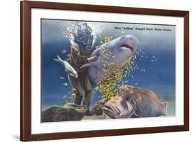 Marineland, Florida - Diver Moving Drugged Shark at Marine Studios-Lantern Press-Framed Art Print