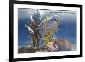 Marineland, Florida - Diver Moving Drugged Shark at Marine Studios-Lantern Press-Framed Premium Giclee Print