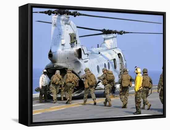 Marines Board a CH-46E Sea Knight Helicopter-Stocktrek Images-Framed Stretched Canvas