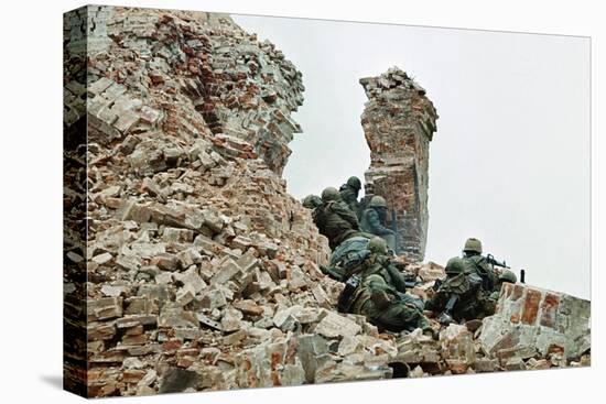 Marines Climbing Ruins-null-Stretched Canvas